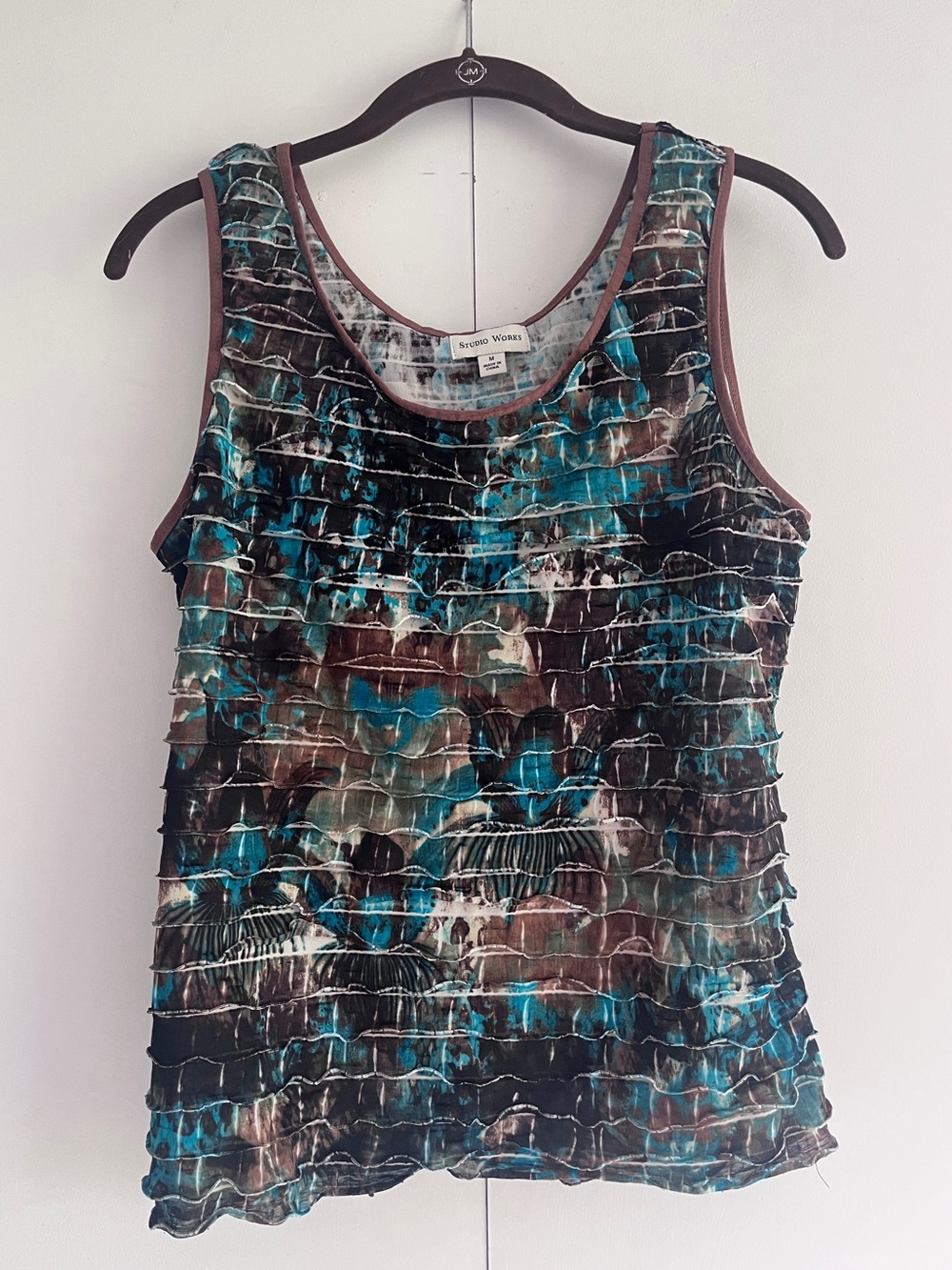 Studio Works Teal & Brown Layered Ruffle Tank